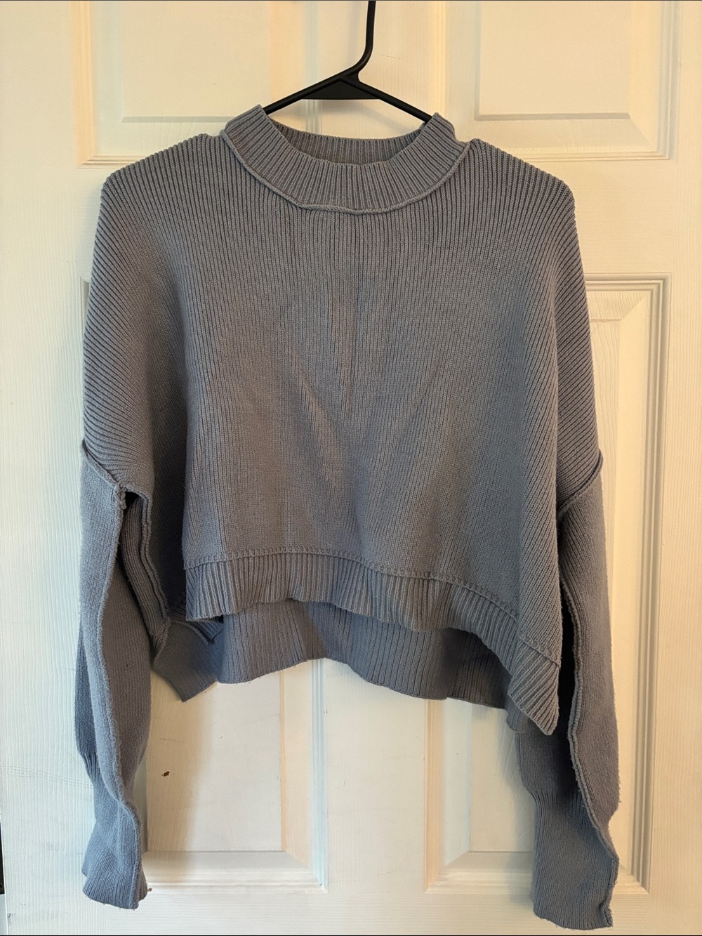 Boxy Cropped Crewneck Sweater in Dusty Blue